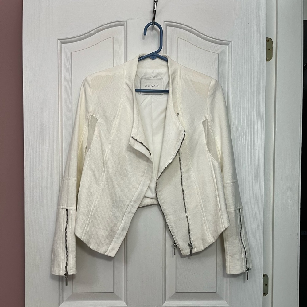 Blank NYC Anthropologie White Moto Jacket Asymmetrical Double Zipper XS Women’s